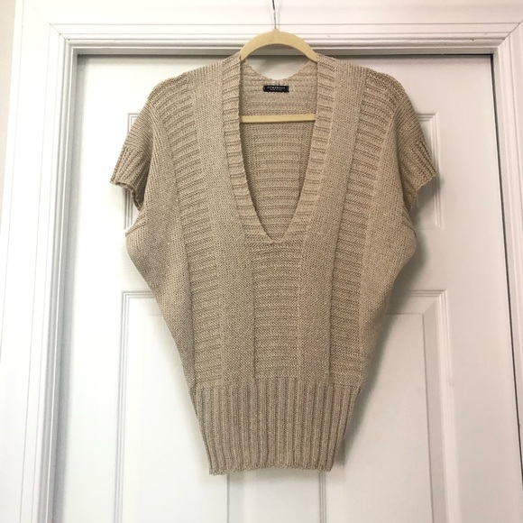 Motivi Tops - Motivi V-Neck Metallic Gold Weave Knit Shimmery Top